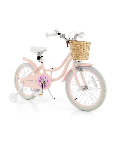 18-Inch Kids Bike with Training Wheels and Adjustable Handlebar Seat-Pink