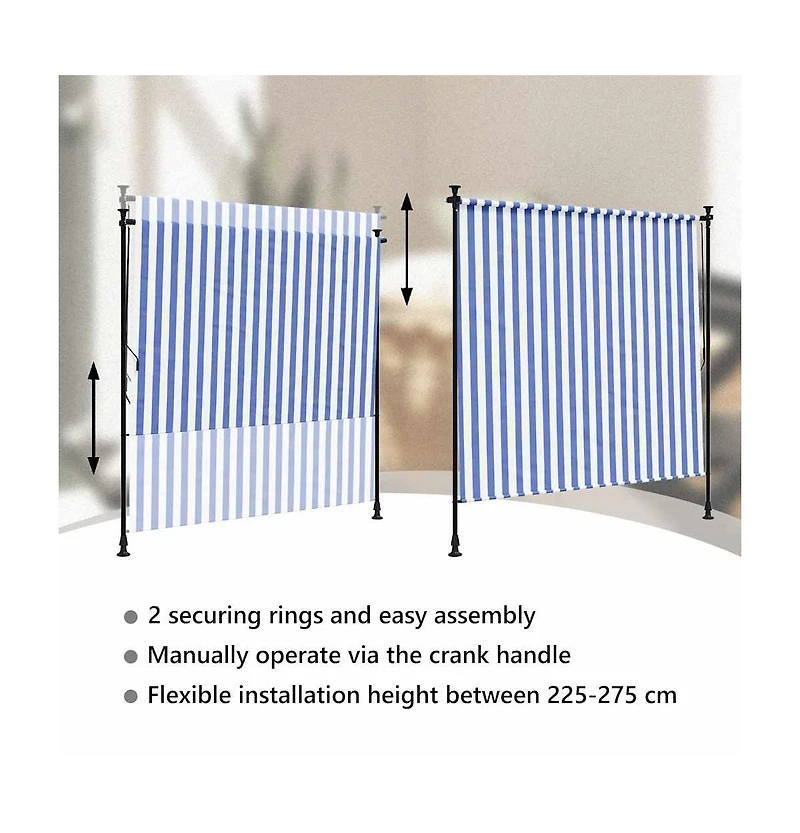 Outdoor Roller Blind Blue and White Polyester fabric and Steel
