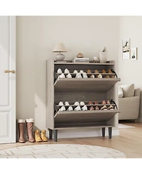 gaomon Shoe Cabinet with 2 Flip Drawers,Wooden Shoe Organizer Cabinet with Adjustable Shelf,Shoe Storage for Entryway, Grey