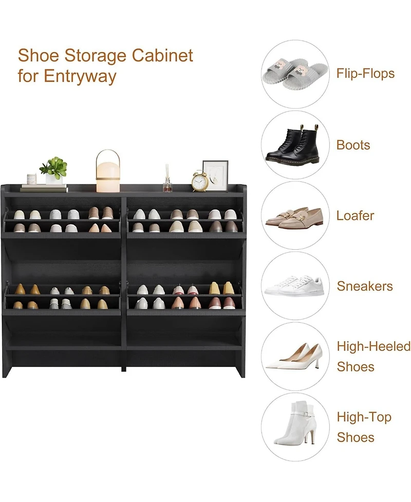 gaomon Shoe Cabinet with 4 Flip Drawers, Wooden Shoe Organizer with Adjustable Shelf, Shoe Storage for Entryway, Hidden Cabinet for Hallway, Living Ro