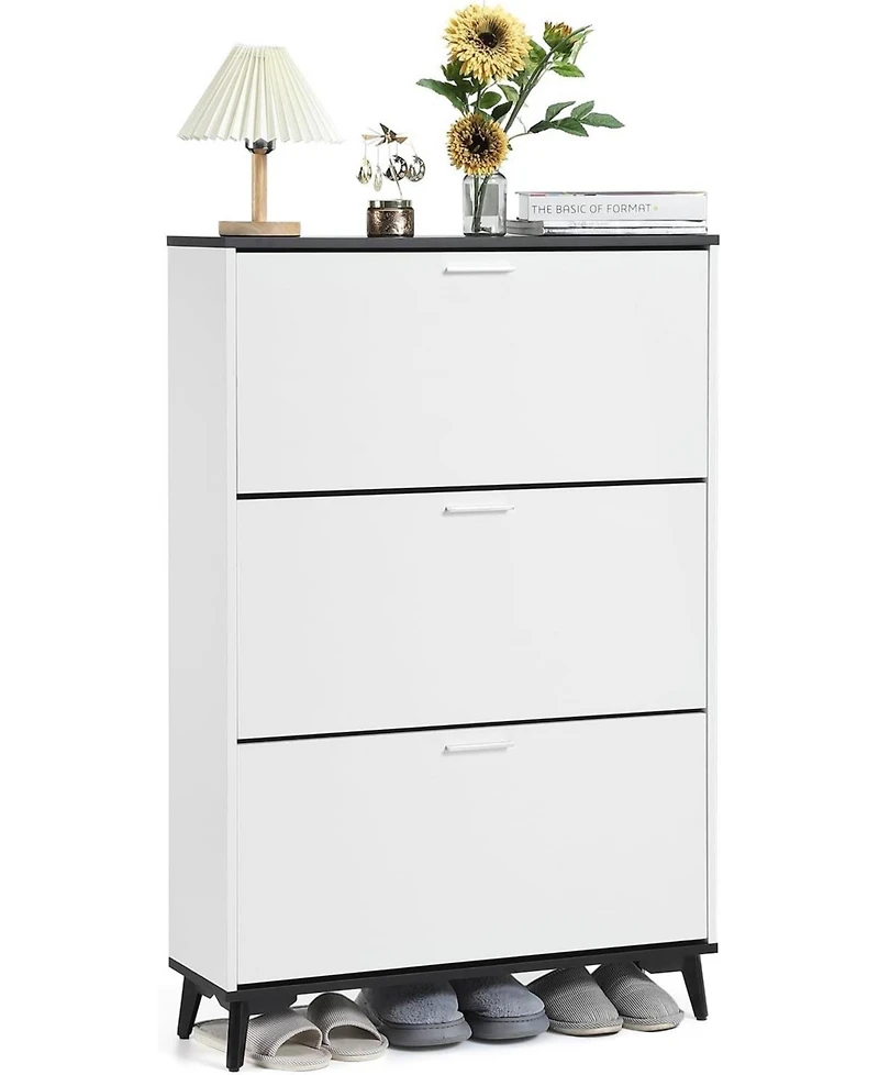 Shoe Cabinet, Shoe Storage Cabinet with 3 Flip Drawers, 47 in Tall Freestanding Shoes Organizer with Legs, Farmhouse Narrow Shoe Rack, Slim Shoe Cabin
