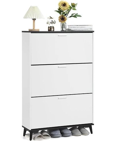 Shoe Cabinet, Shoe Storage Cabinet with 3 Flip Drawers, 47 in Tall Freestanding Shoes Organizer with Legs, Farmhouse Narrow Shoe Rack, Slim Shoe Cabin