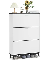 Shoe Cabinet, Shoe Storage Cabinet with 3 Flip Drawers, 47 in Tall Freestanding Shoes Organizer with Legs, Farmhouse Narrow Shoe Rack, Slim Shoe Cabin