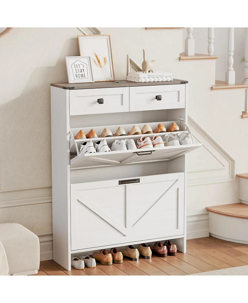 gaomon Shoe Storage Cabinet, Modern Slim Shoe Cabinet with 2 Flip Drawers and 2 Drawers, Freestanding Shoe Organizer with Anti-Tipping Device for Foye
