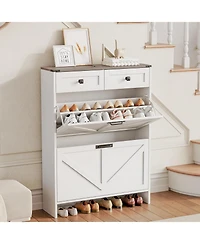 gaomon Shoe Storage Cabinet, Modern Slim Shoe Cabinet with 2 Flip Drawers and 2 Drawers, Freestanding Shoe Organizer with Anti-Tipping Device for Foye