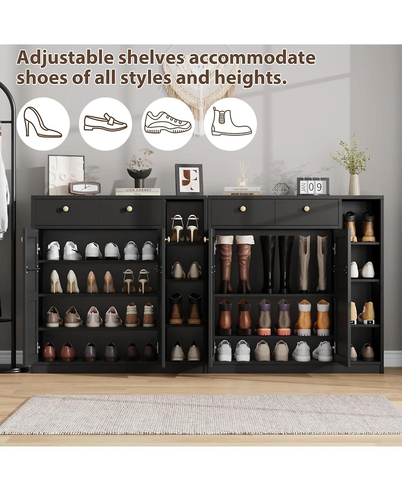 gaomon 42" Tall Modern Shoe Storage Cabinet with Doors and Drawers,3 Adjustable Shelves and Stable Base, 4-Tier Shoes Rack Organizer Cabinet, Black