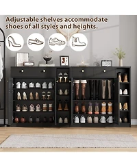 gaomon 42" Tall Modern Shoe Storage Cabinet with Doors and Drawers,3 Adjustable Shelves and Stable Base, 4-Tier Shoes Rack Organizer Cabinet, Black