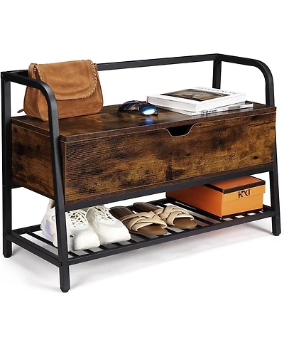 gaomon Entryway Storage Bench, 33 in Vintage Shoe Rack Bench with Storage Box, Shoe Storage Organizer Holds Up to 250 Lb, Lift Top Shoe Storage Bench