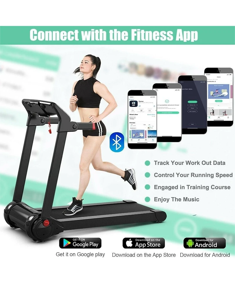 3HP Electric Folding Treadmill with Bluetooth Speaker-Red