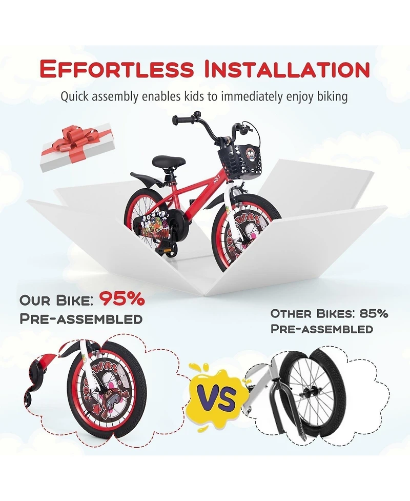 18 Inch Kids Bike Adjustable with Storage Basket and Double Brake for 4-8 Years Old-18 inches