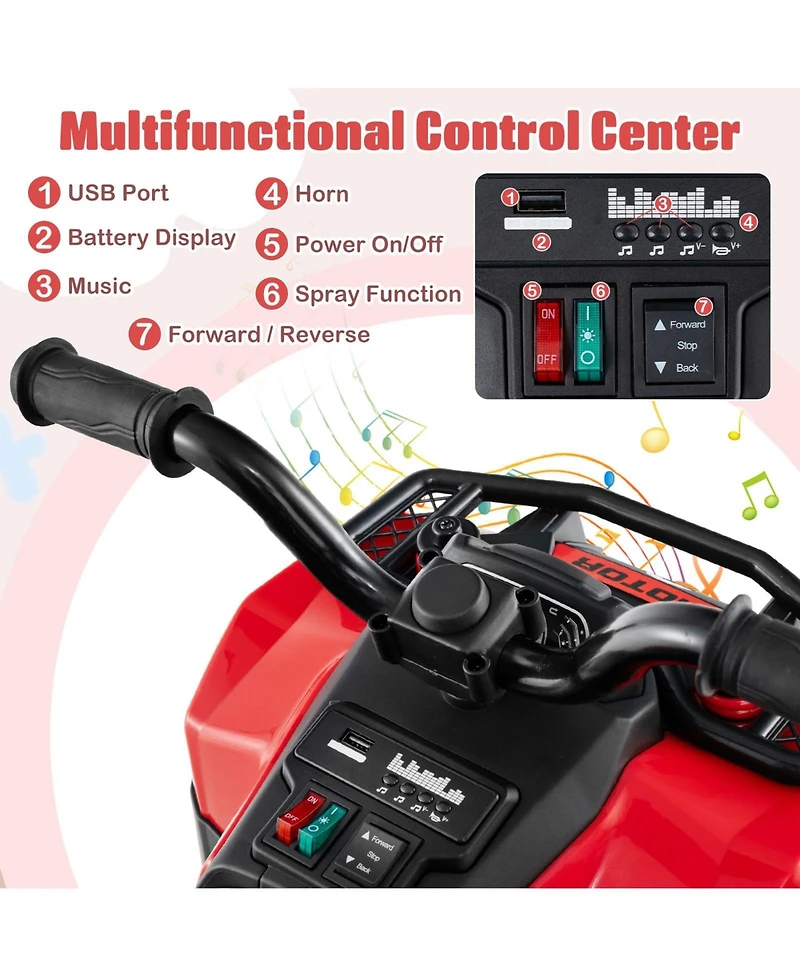 6V Kids Ride On Atv with Spray Function and Storage Box with Music