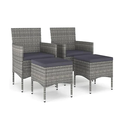 vidaXL 4 Piece Patio Chair and Stool Set Poly Rattan Gray