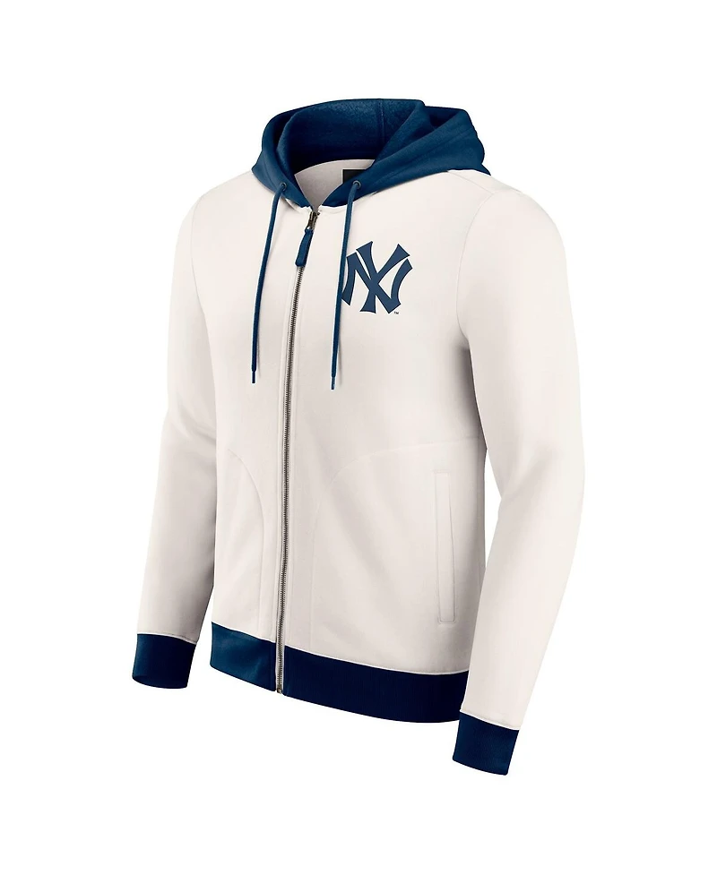 Fanatics Men's Cream New York Yankees Polar Fleece Full-Zip Hoodie