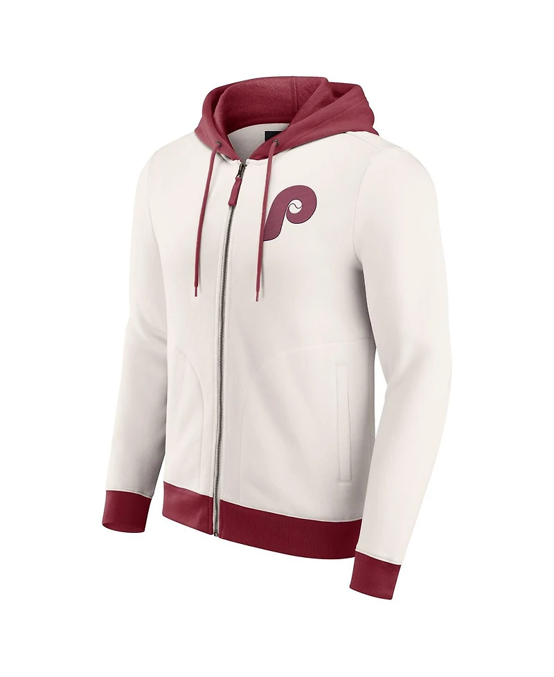 Fanatics Men's Cream Philadelphia Phillies Polar Fleece Full-Zip Hoodie