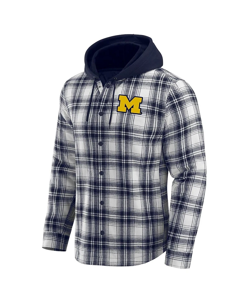 Fanatics Men's Navy Michigan Wolverines Plaid Flannel Quilted Full-Snap Hooded Shacket