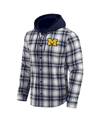 Fanatics Men's Navy Michigan Wolverines Plaid Flannel Quilted Full-Snap Hooded Shacket