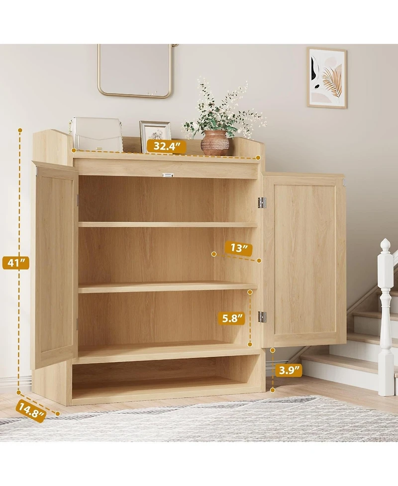 gaomon Rattan Shoe Cabinet with 2 Doors, Wooden Shoe Storage Organizer with Adjustable Shelves, 5-Tier Shoe Storage Cabinet for Entryway, Hallway, Clo