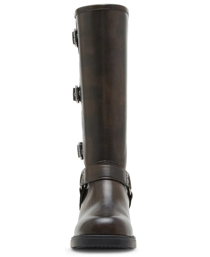 Madden Girl Women's Clarraa Buckled Knee-High Moto Boots