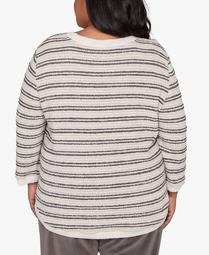 Alfred Dunner Plus Calm Luxe Eyelash Striped Knit Top