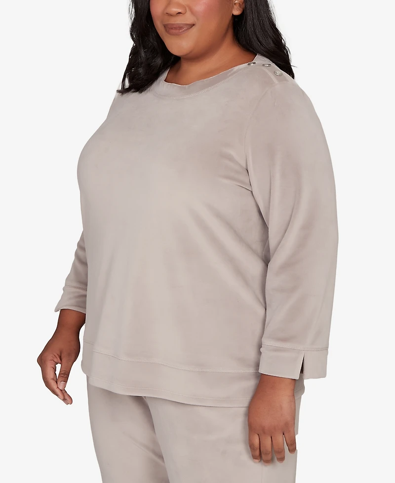 Alfred Dunner Plus Calm Luxe Shoulder Button Top