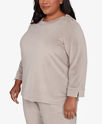 Alfred Dunner Plus Calm Luxe Shoulder Button Top