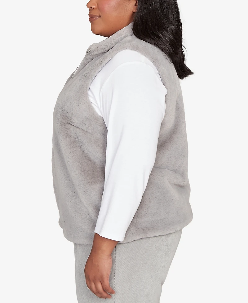 Alfred Dunner Plus Stockbridge Plush Zip Front Vest Jacket
