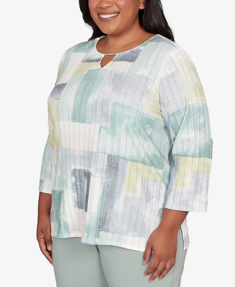 Alfred Dunner Plus Stockbridge Soft Colorblock Rib Texture Knit Top