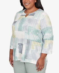 Alfred Dunner Plus Stockbridge Soft Colorblock Rib Texture Knit Top