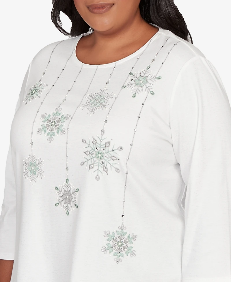 Alfred Dunner Plus Stockbridge Snowflake Crew Neck Top