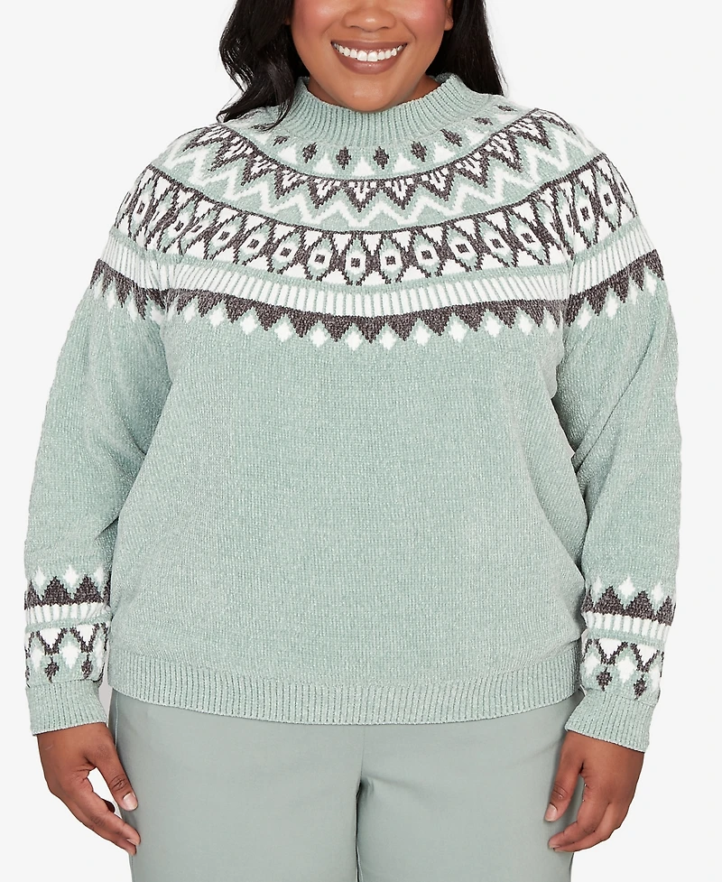 Alfred Dunner Plus Stockbridge Fair Isle Pattern Chenille Sweater