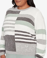 Alfred Dunner Plus Stockbridge Stripe Sequin Colorblock Chenille Sweater