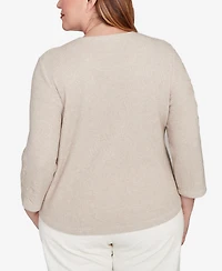 Alfred Dunner Plus Vienna Asymmetrical Floral Soutache Knit Top