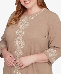 Alfred Dunner Plus Vienna Embroidered Medallion Center Knit Top