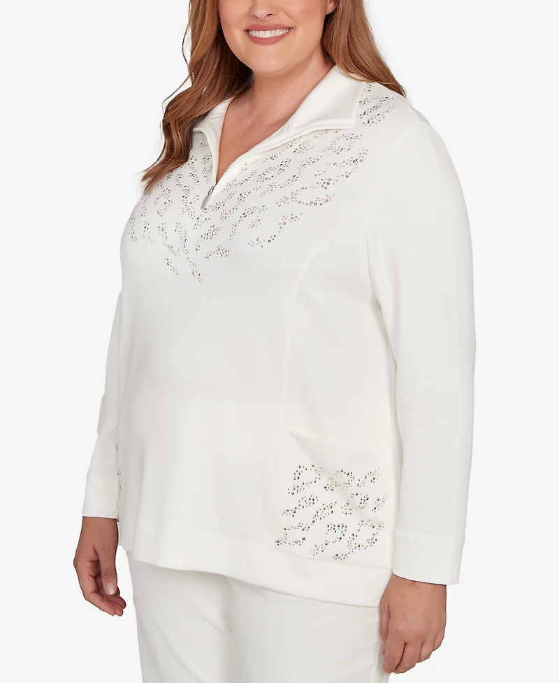 Alfred Dunner Plus Vienna Metallic Studded Animal Pattern Knit Top