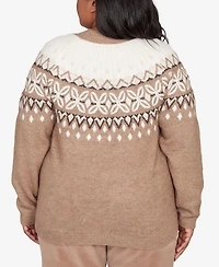 Alfred Dunner Plus Vienna Fair Isle Gold Studded Sweater