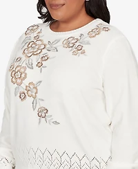 Alfred Dunner Plus Vienna Floral Embroidered Chenille Sweater
