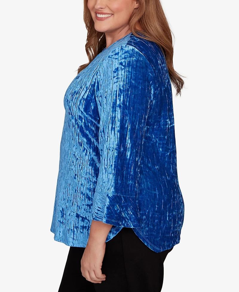 Alfred Dunner Plus Barcelona Crushed Velvet Keyhole Bell Sleeve Top