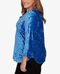 Alfred Dunner Plus Barcelona Crushed Velvet Keyhole Bell Sleeve Top