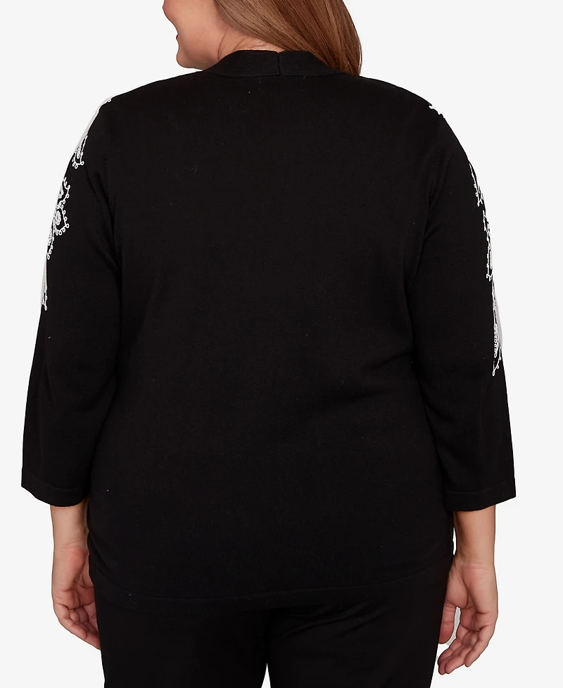 Alfred Dunner Plus Barcelona Floral Soutache Two One Sweater With Necklace