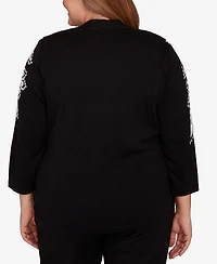 Alfred Dunner Plus Barcelona Floral Soutache Two One Sweater With Necklace