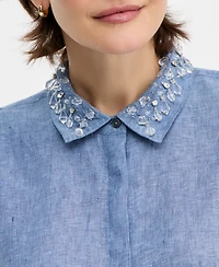 Charter Club Petite Woven Beaded Collar Shirt, Macy's Exclusive