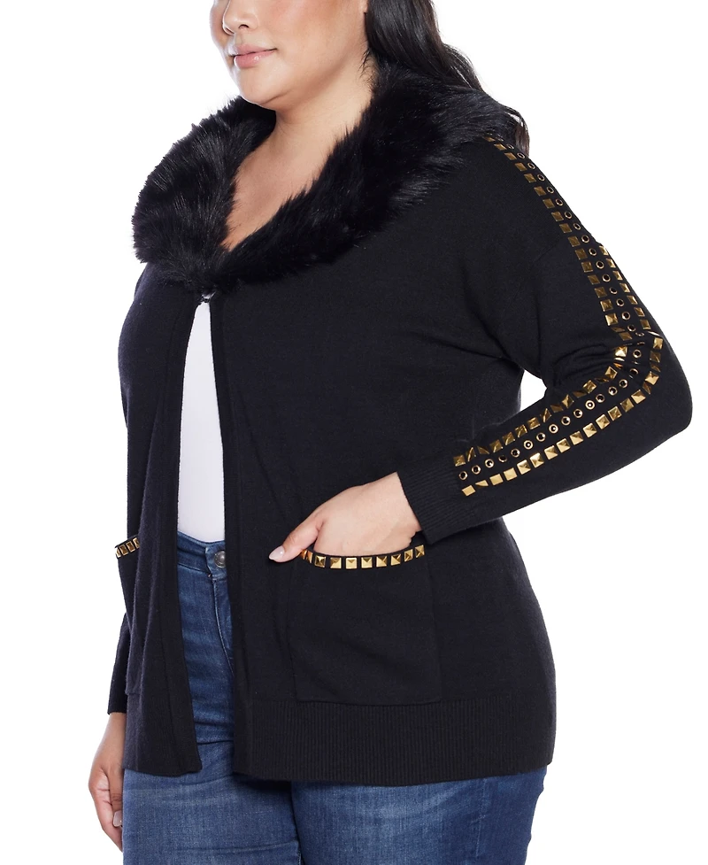 Belldini Plus Black Label Embellished Collar Cardigan Sweater