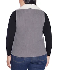 Belldini Plus Black Label Sherpa-Trim Vest Sweater