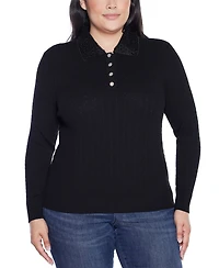 Belldini Plus Black Label Beaded Collar Sweater