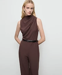 Mango Women's Draped Neck And Belt Long Jumpsuit