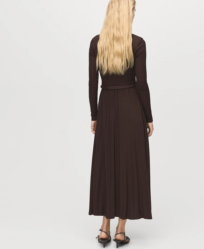Mango Women's Belt Combined Pleated Dress