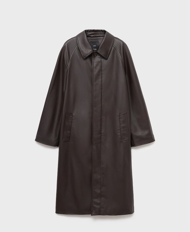 Mango Women's Long Leather-Effect Trench Coat