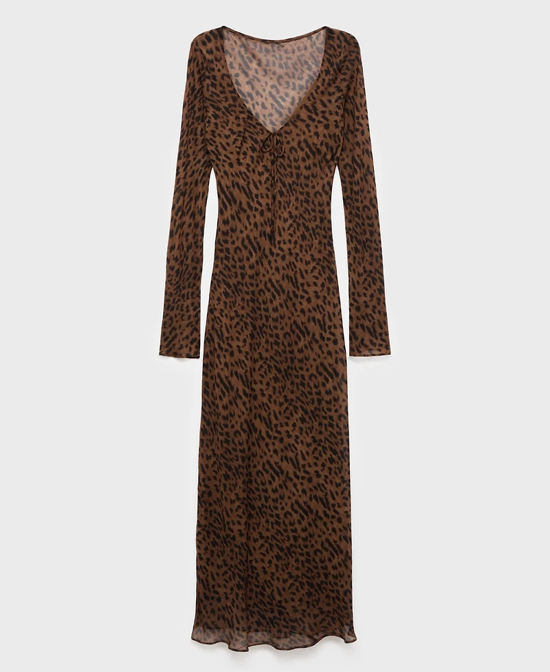 Mango Women's Long Sleeve Leopard Print Dress