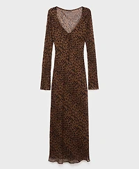 Mango Women's Long Sleeve Leopard Print Dress
