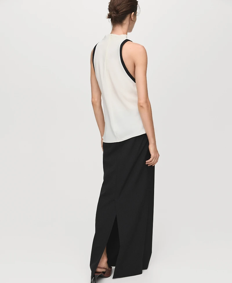 Mango Women's Contrast Trim Draped Collar Blouse